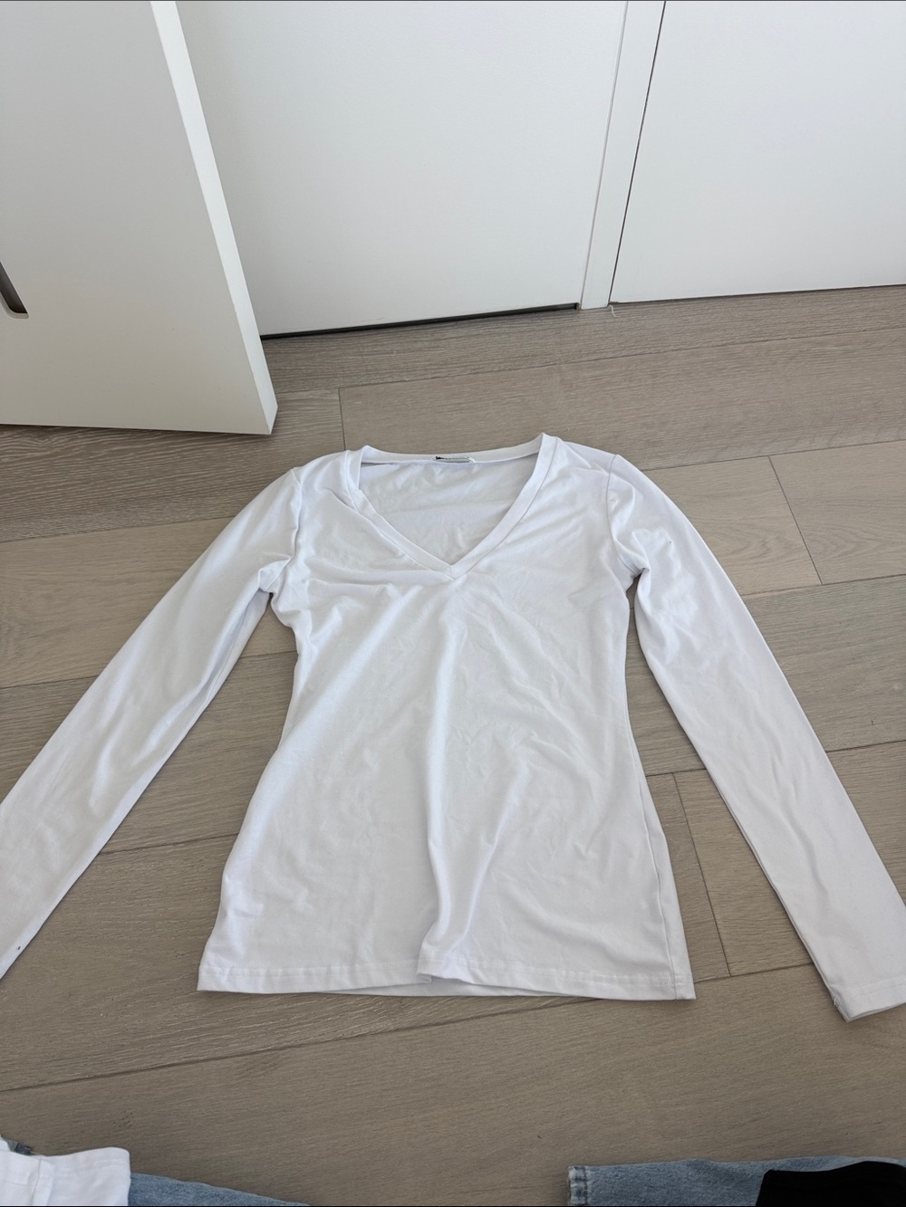 Mango White V-Neck Long Sleeve Top